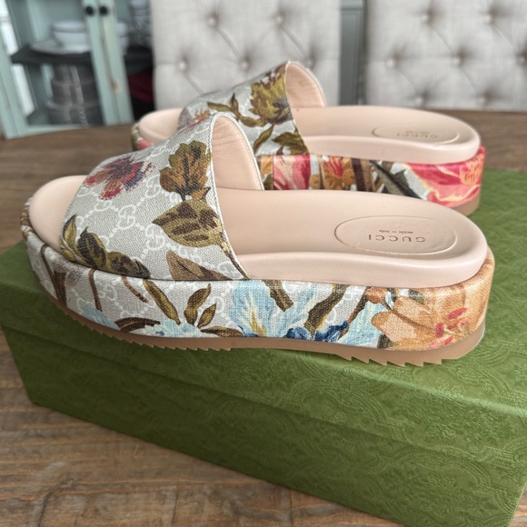 Gucci Flora Multicolor Angelina GG Logo Platform Slide Sandal 41 US W 10.5 - Picture 2 of 9